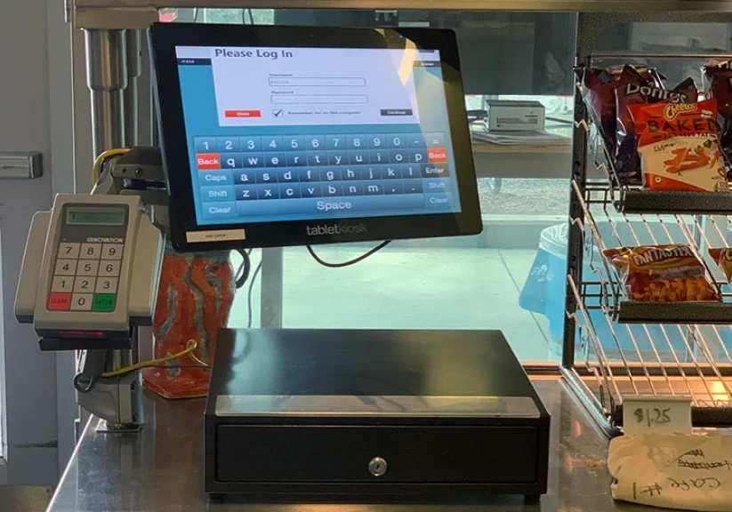 Retail checkout counter with snacks